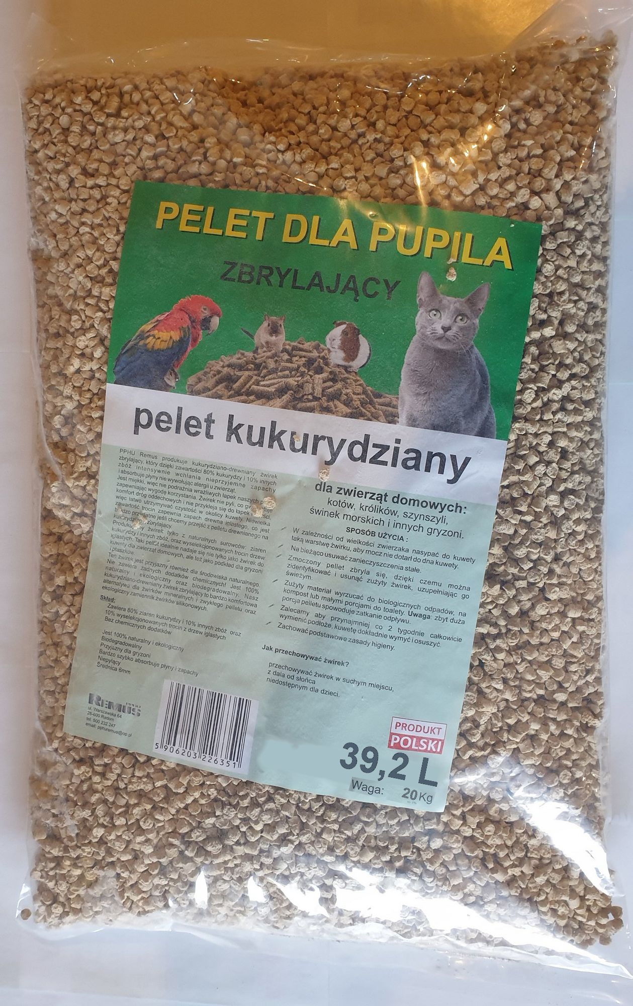 Pellet kukurydziany w opakowaniu 39,2L