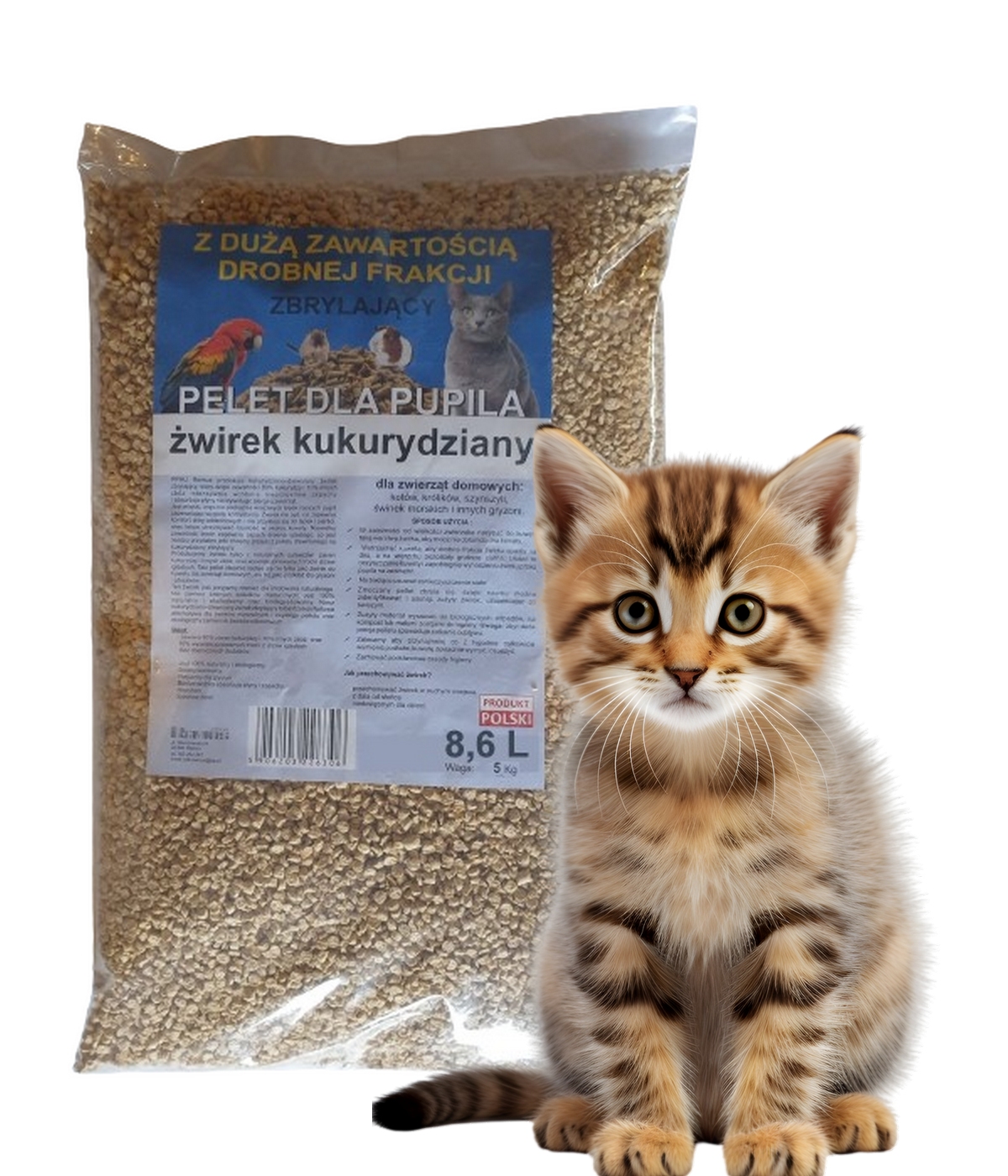 . Żwirek kukurydziany dla kota zbrylający 8,6L