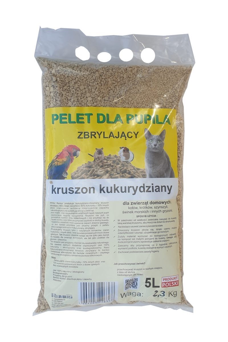 Kruszon kukurydziany zbrylający - drobny żwirek do kuwety 5L - obrazek 2